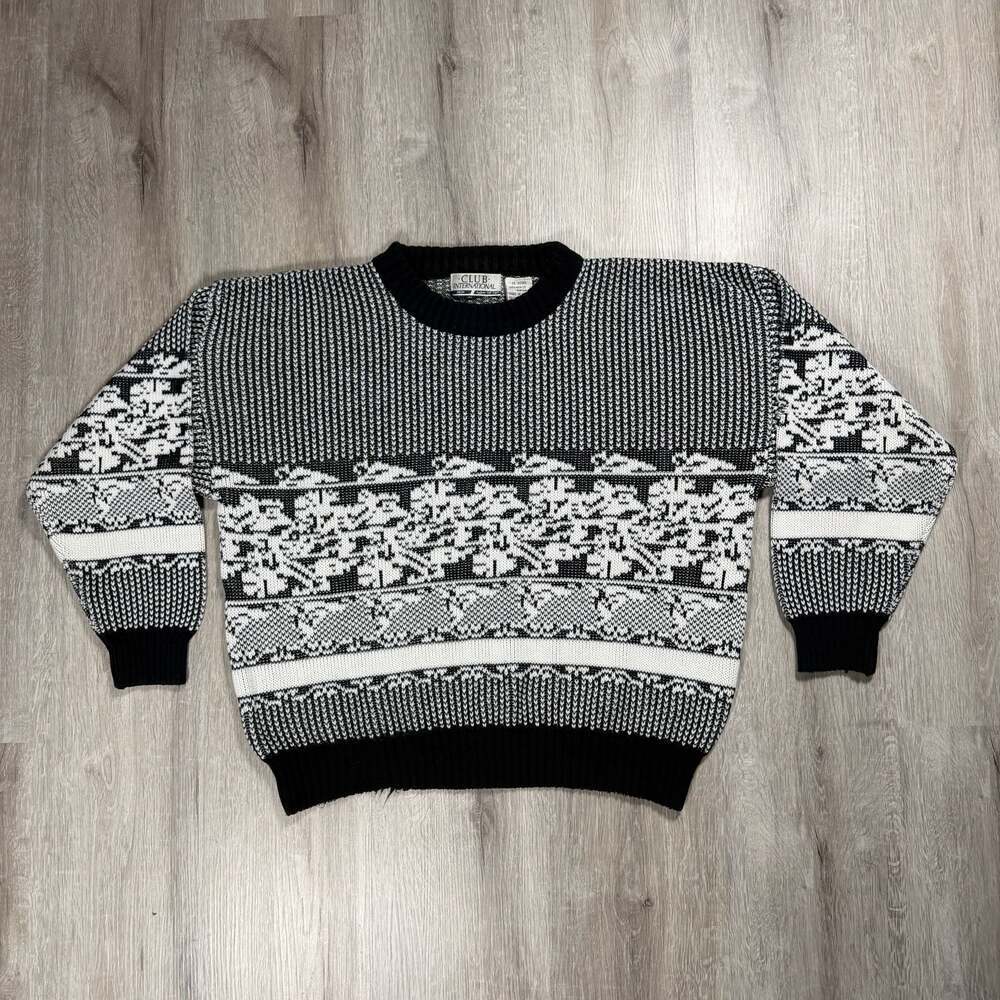 Mens Club International by Tip Top Vintage Geometric Knit Crewneck Sweater